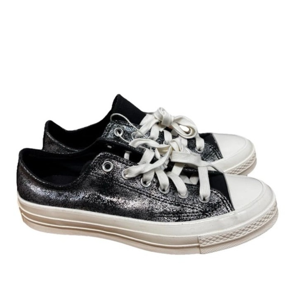 Converse Chuck 70 Ox Vamp Suede Shimmer Sneakers Silver Woman's Sz 6.5